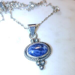 Necklace Sodalite Lapis Oval Pendant 925 Necklace 15.51g Sterling Silver Mexico